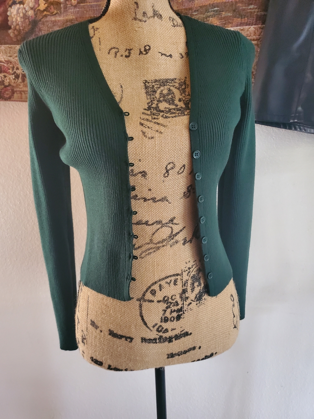 Sincerely Jules Green Cardigan & Black Faux Leather Skirt Set Size S